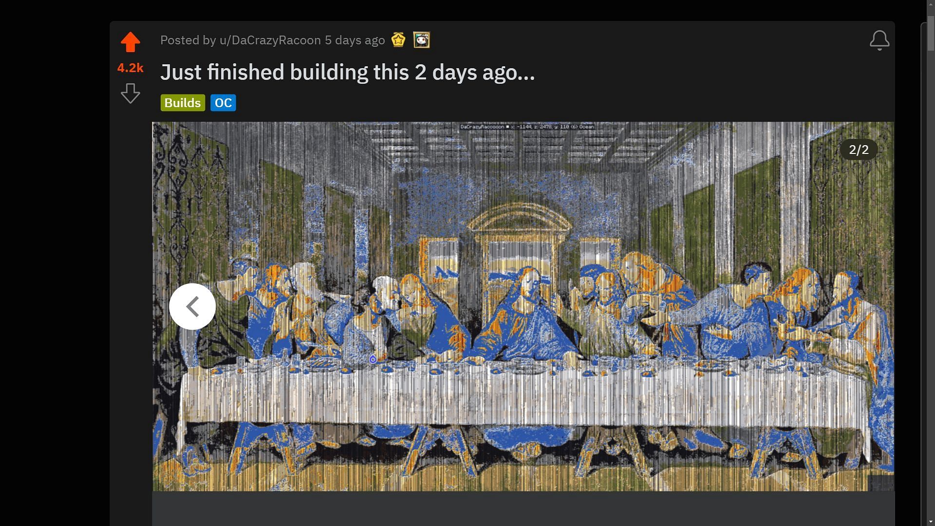 The second media is a GIF showcasing a timelapse of how the Minecraft Redditor created the map art (Image via Reddit/u/DaCrazyRacoon)