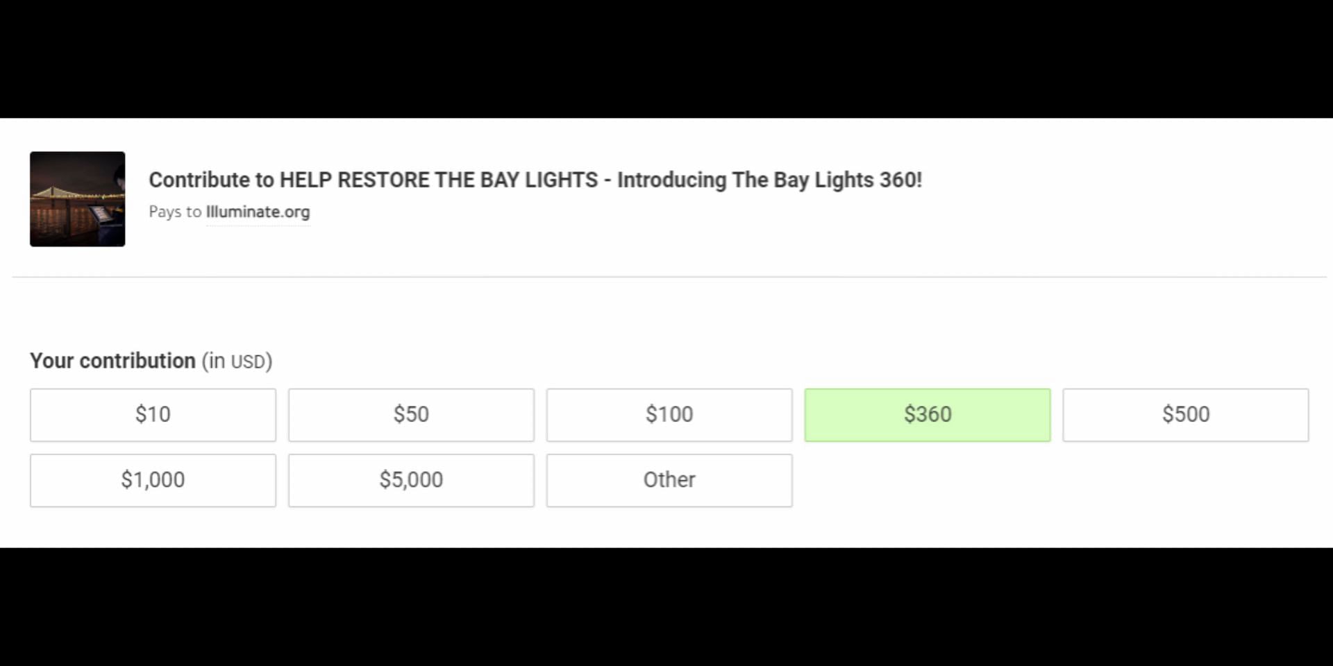 Fundraiser campaign on crowdfundr to restore the Bay Bridge Lights (Image via crowdfundr)