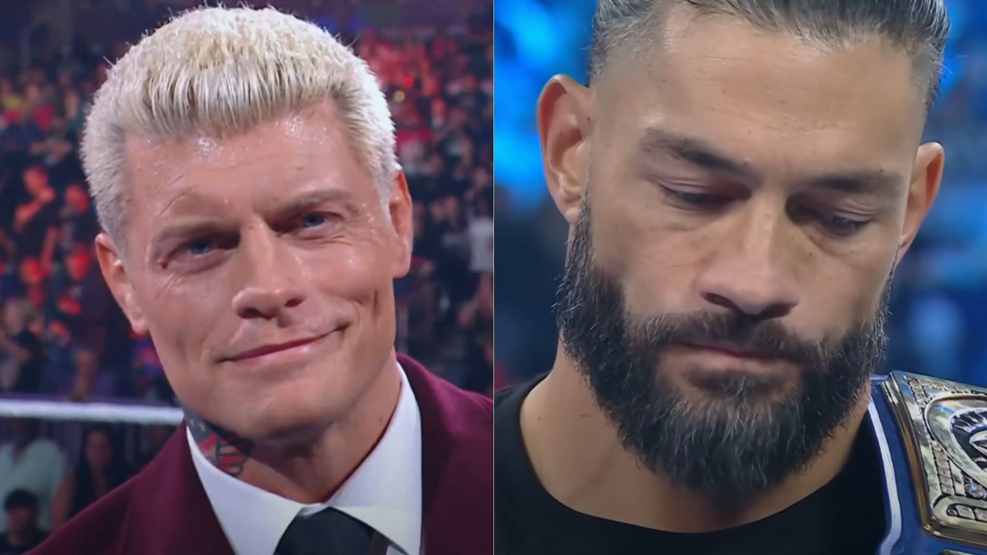 Cody Rhodes (left); Roman Reigns (right)