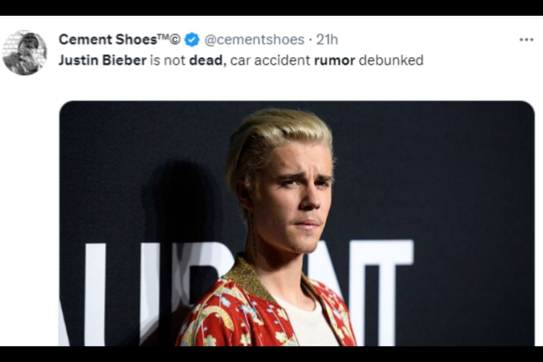 Justin Bieber is alive and well. (Image via Twitter/@cementshoes)