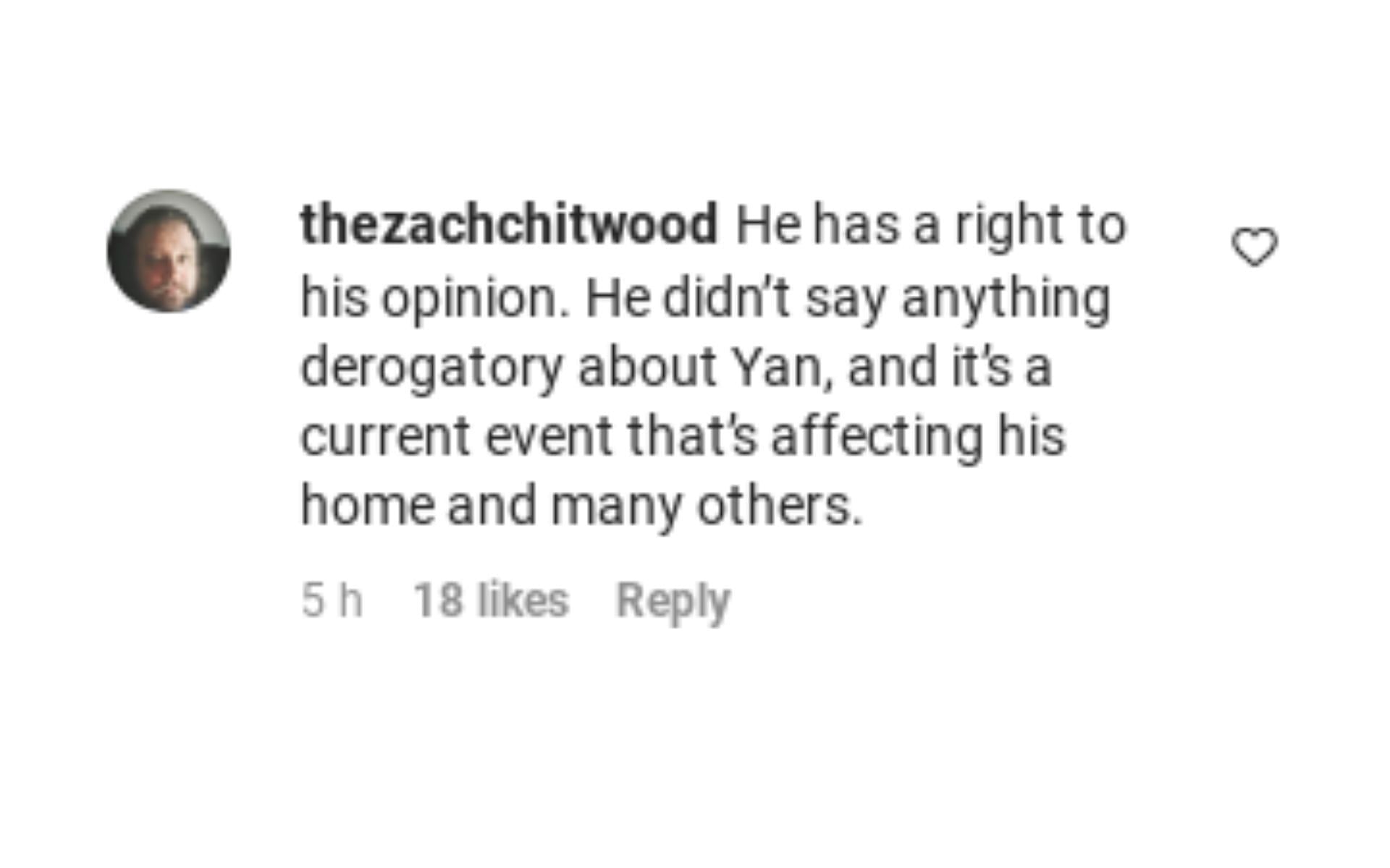 Another fan's comment