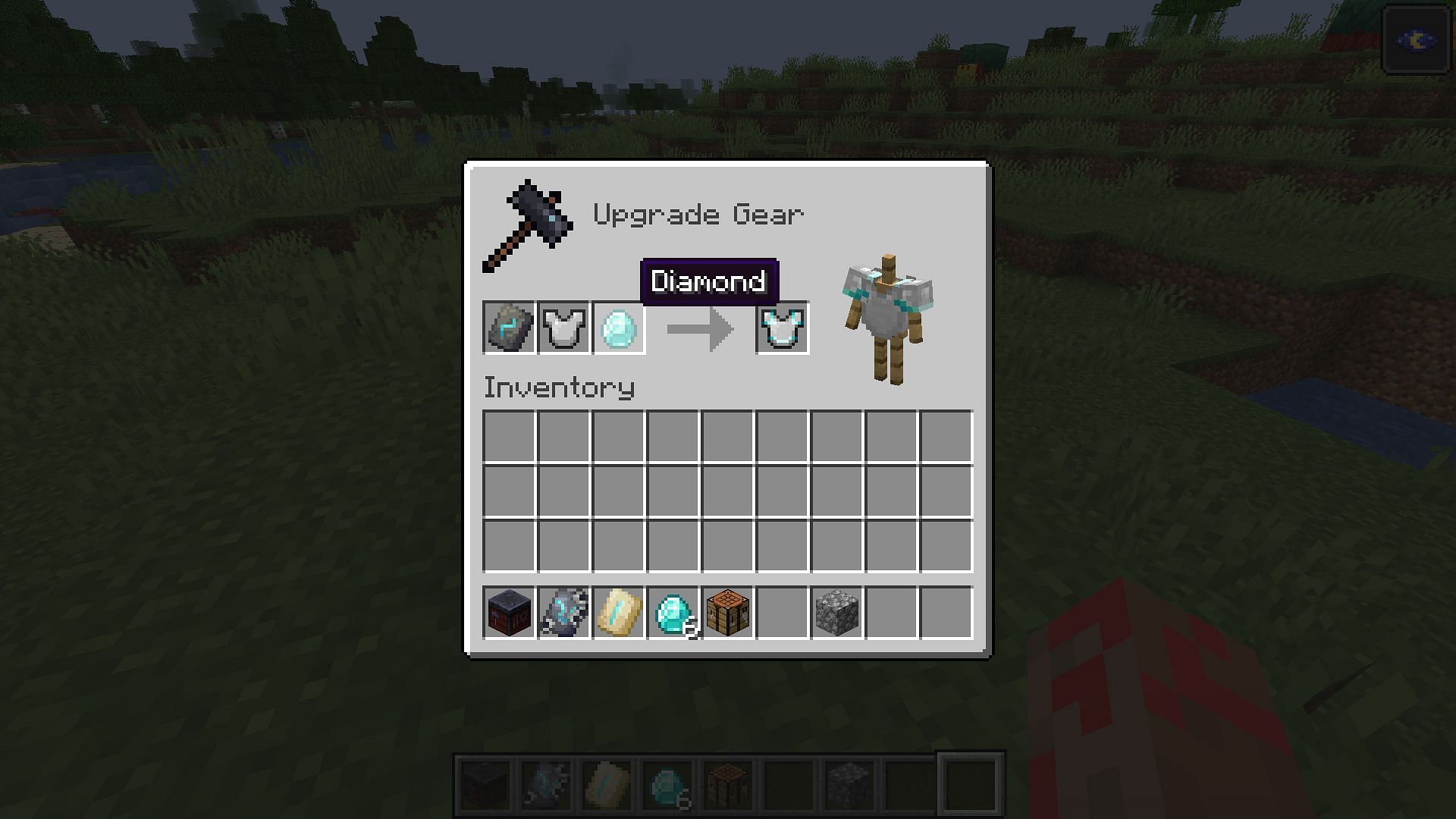 Armor trims can be combined with armor and colored with an ingot or crystal in Minecraft 1.20 Trails and Tales update (Image via Mojang)