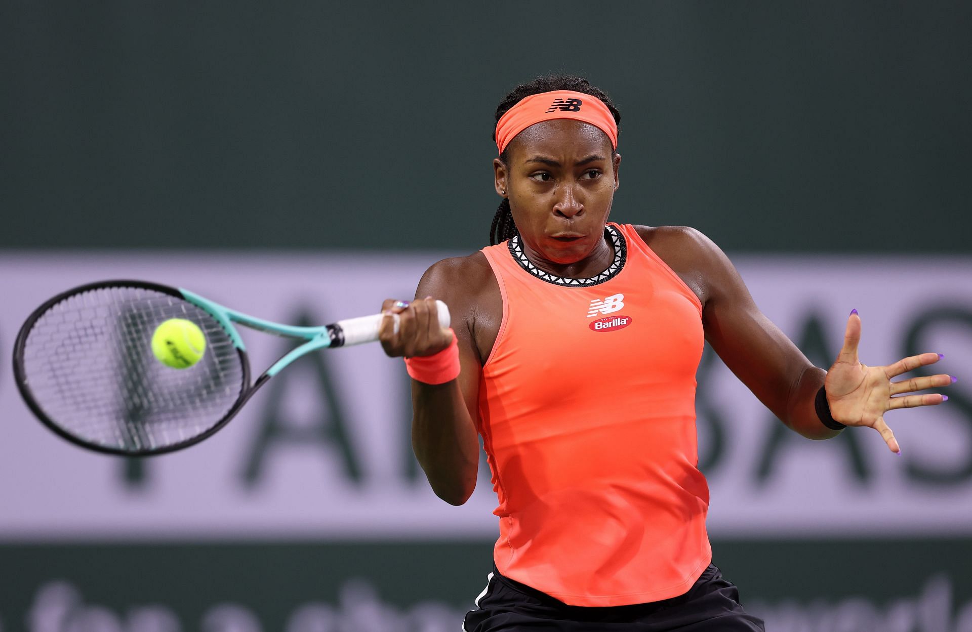 Coco Gauff in action at Indian Wells 2023.