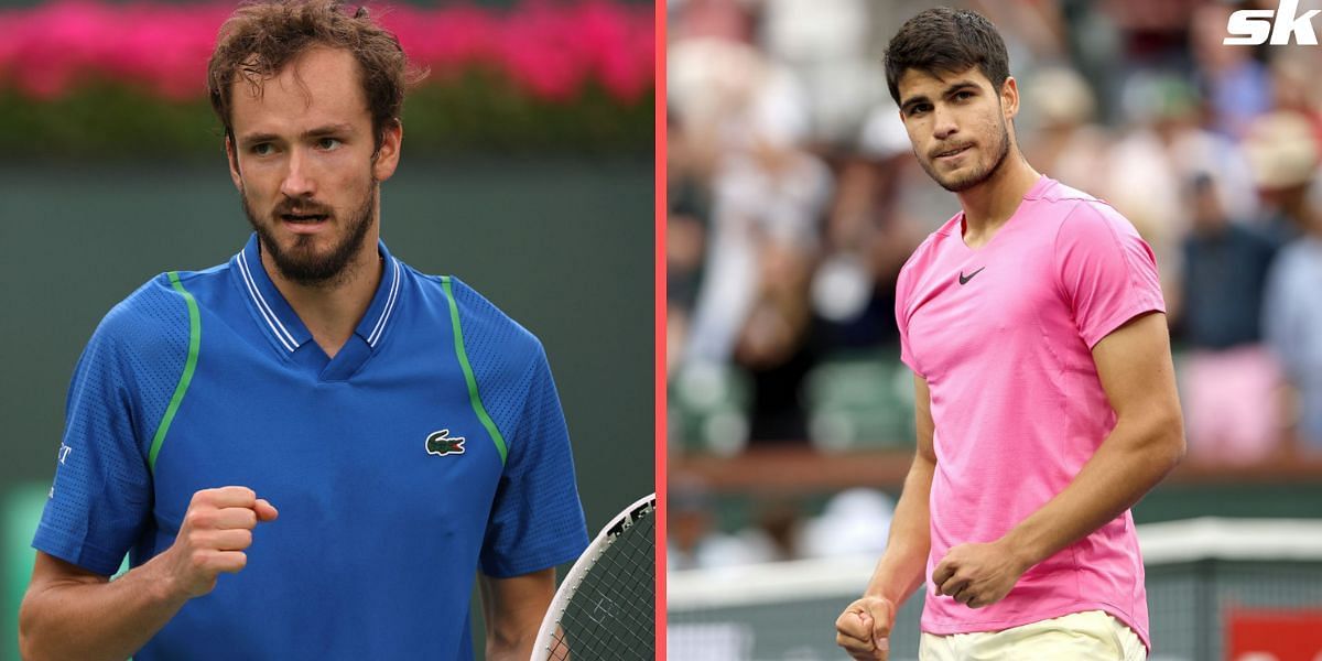 Alcaraz (right) takes on Medvedev on Sunday for the Indian Wells title.
