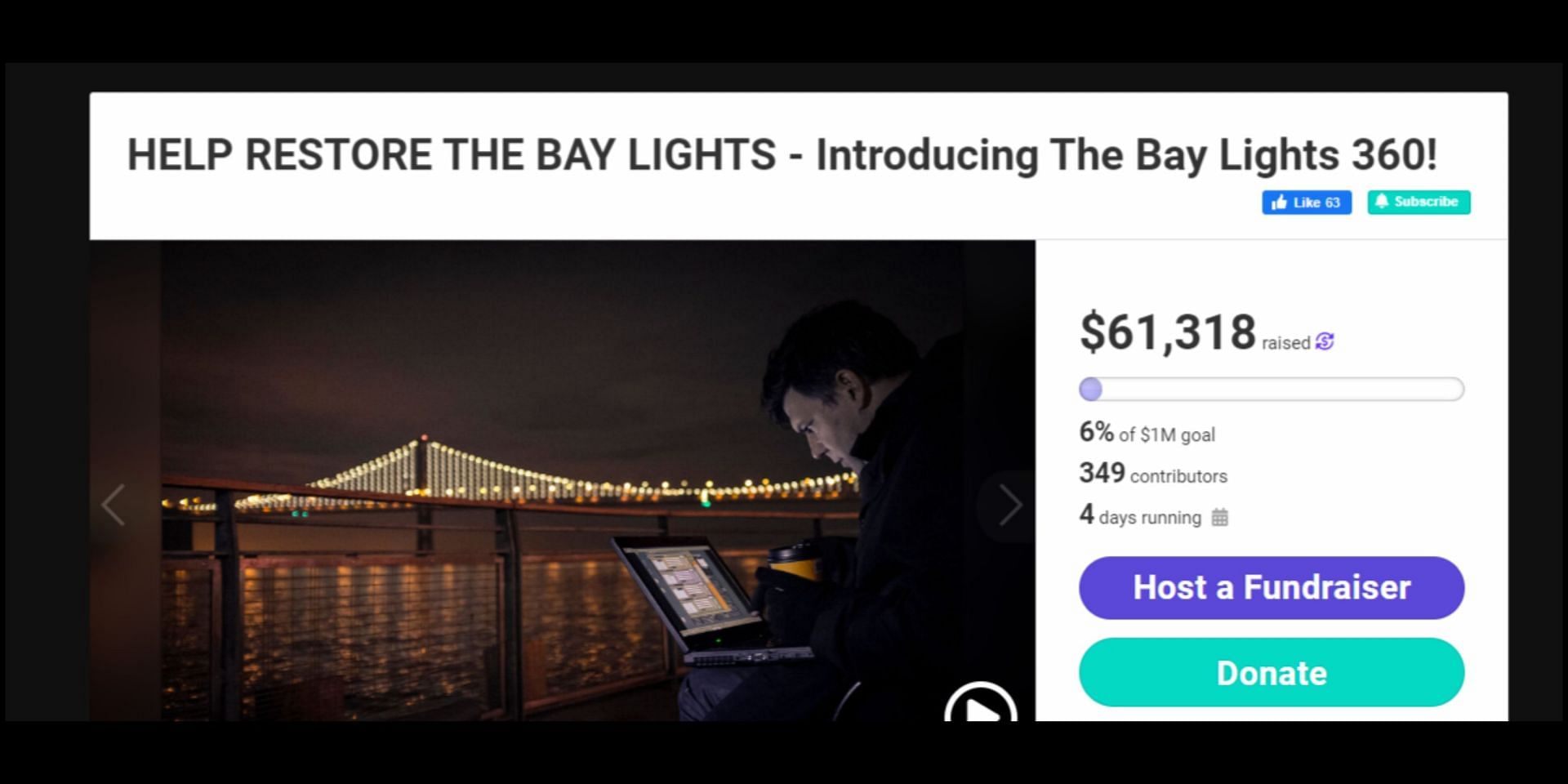 Fundraiser campaign on crowdfundr to restore the Bay Bridge Lights (Image via crowdfundr)