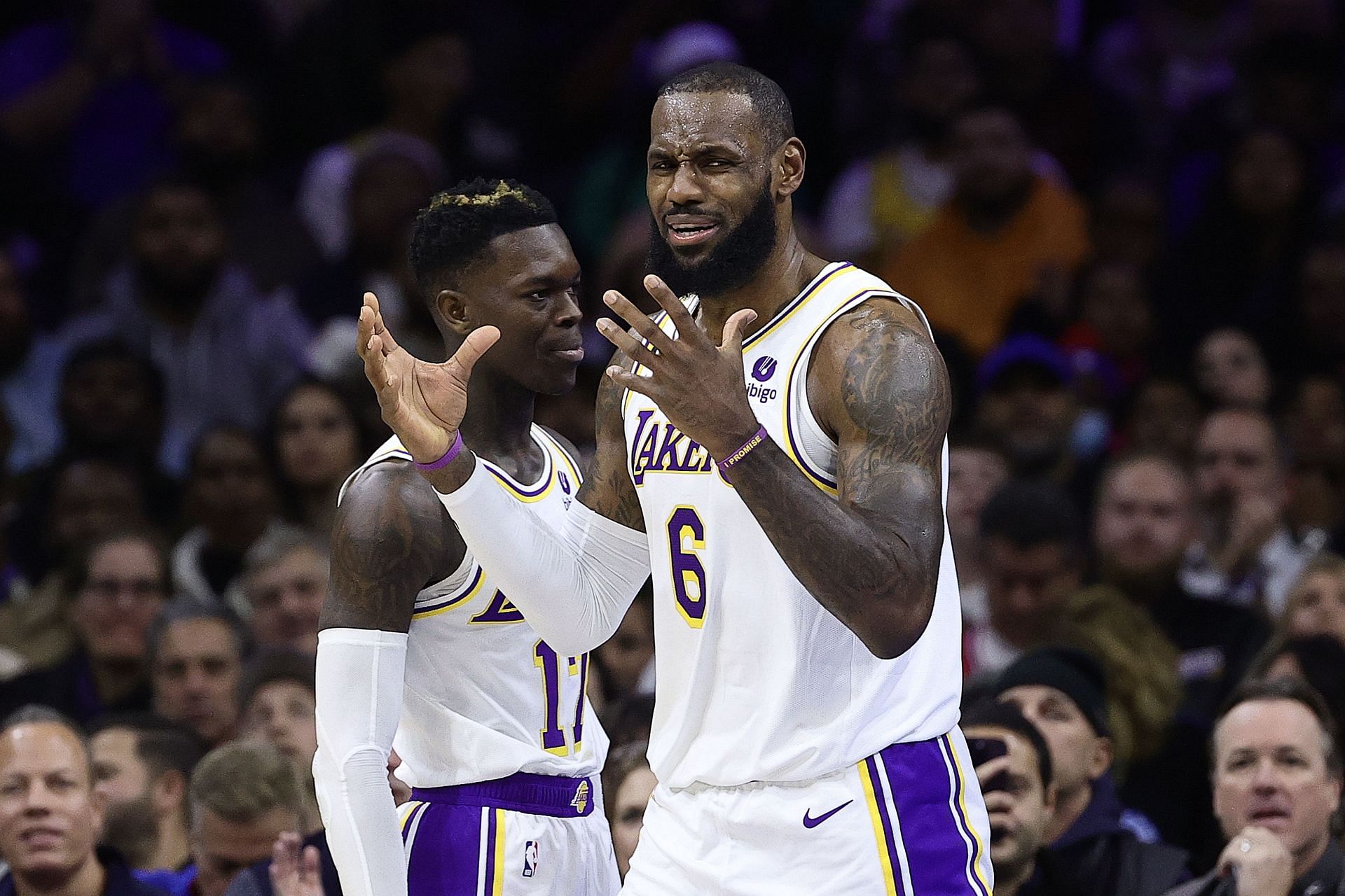 Dennis Schroder and LeBron James  (right) of the LA Lakers