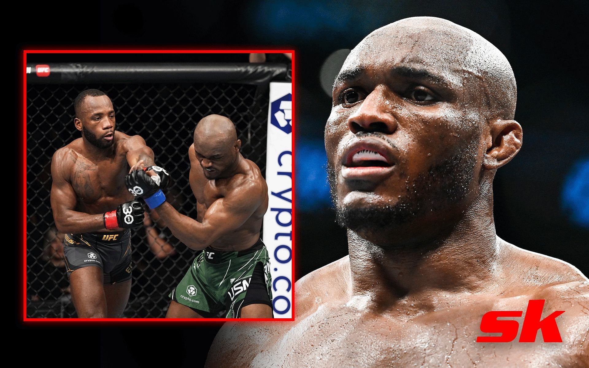 Leon Edwards vs. Kamaru Usman (left) and Usman (right). [Images courtesy: left image from Instagram @UFC and right image from Getty Images]