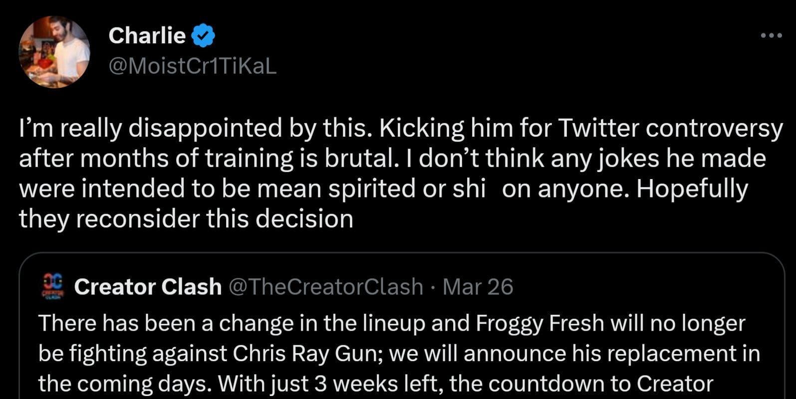 Hope they reconsider" - MoistCr1TiKaL and others express disappointment at Creator  Clash 2 replacing Froggy Fresh following controversy