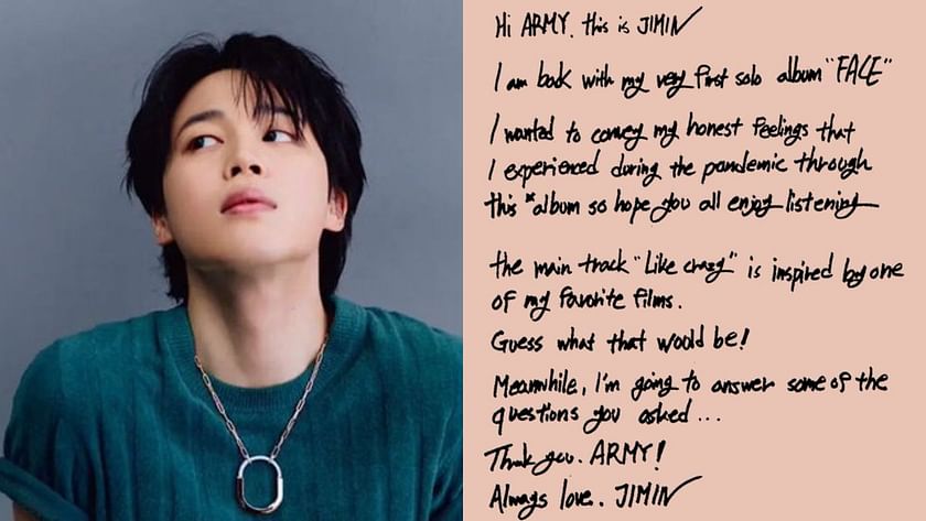 BTS' Jimin leaves a cryptic in a letter dedicated to fans ahead of the release of his solo debut album FACE