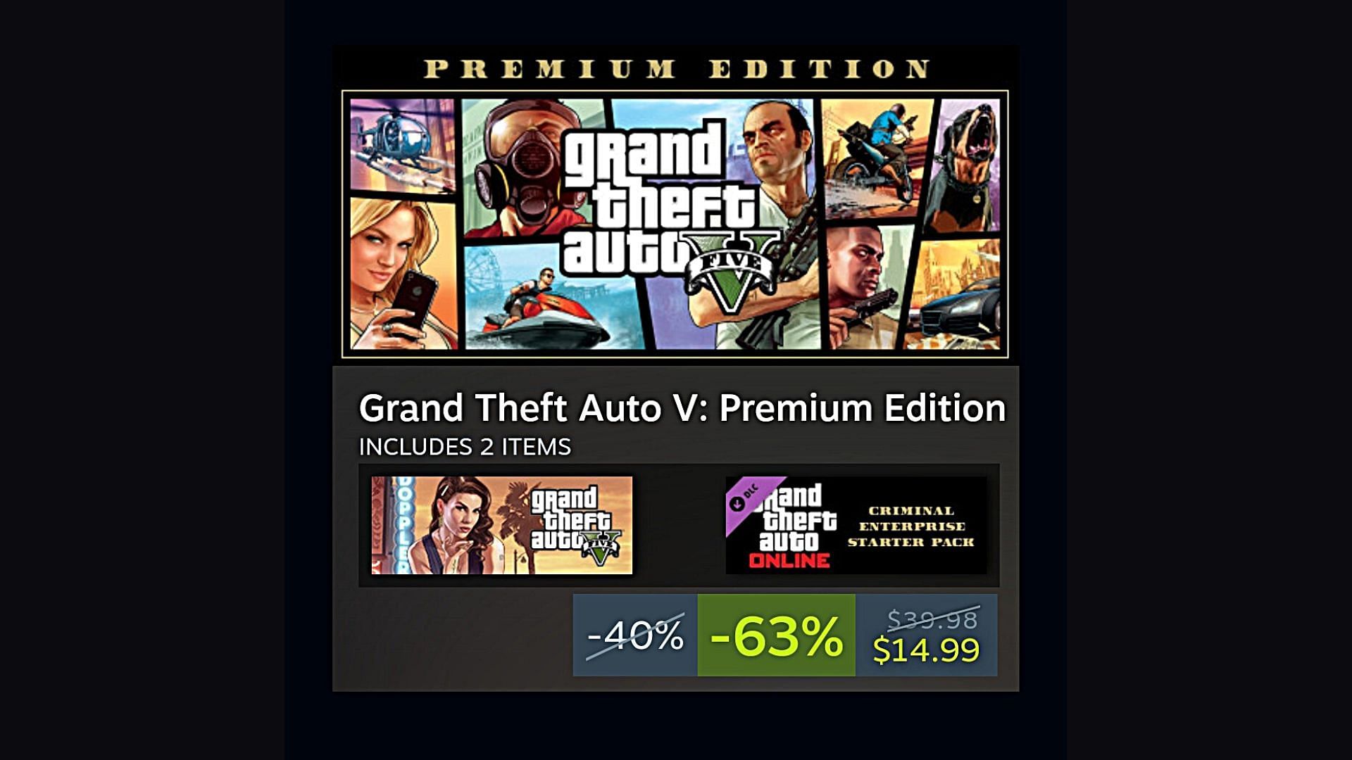 A screenshot of the ongoing Rockstar Games Publisher Sale on Steam offering GTA 5 at a discounted price (Image via Steam)