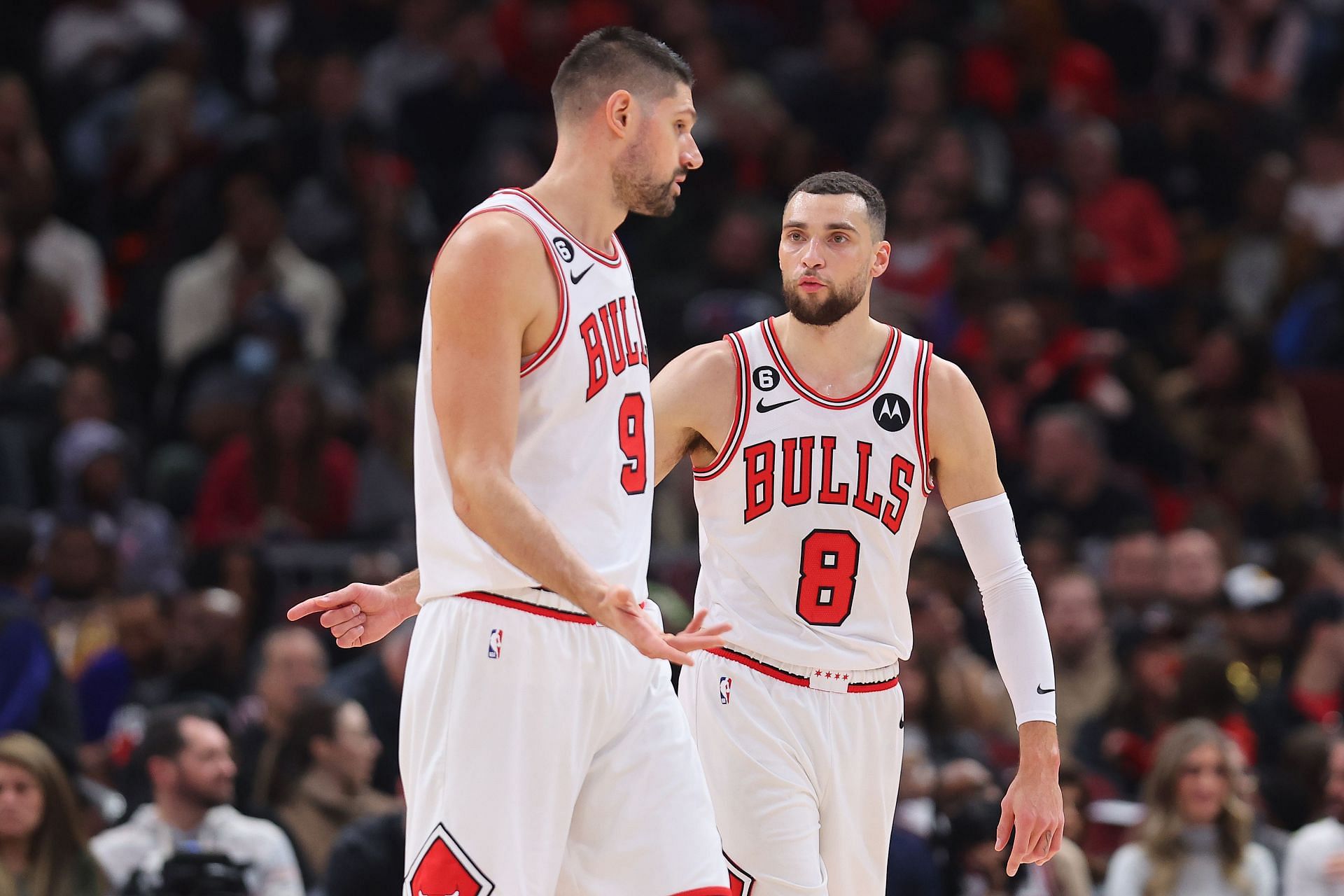 Nikola Vucevic and Zach LaVine of the Chicago Bulls