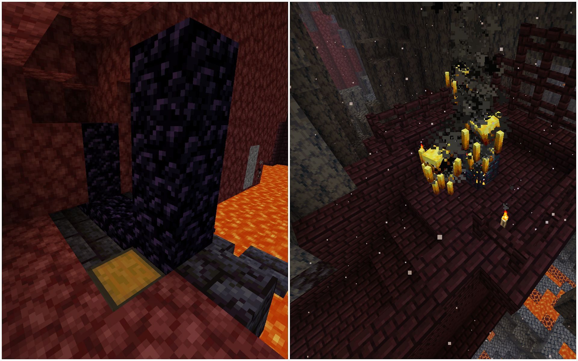 Players can find flint and steel from ruined portals and Nether Fortress chest loot in Minecraft (Image via Sportskeeda)