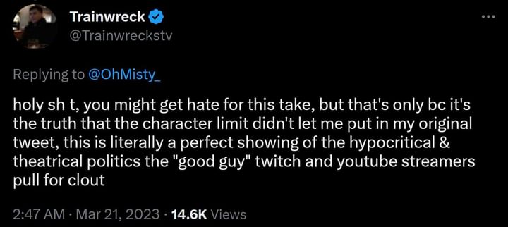 La respuesta del streamer a misty (Imagen vía Twitter)