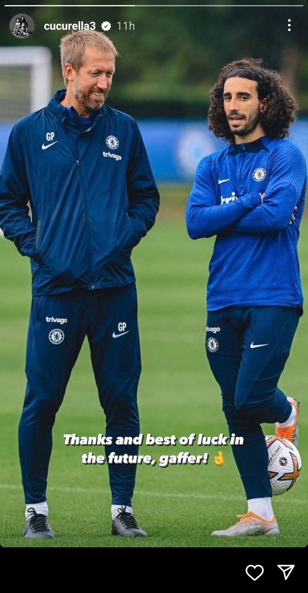 Marc Cucurella&#039;s Instagram story for Potter.