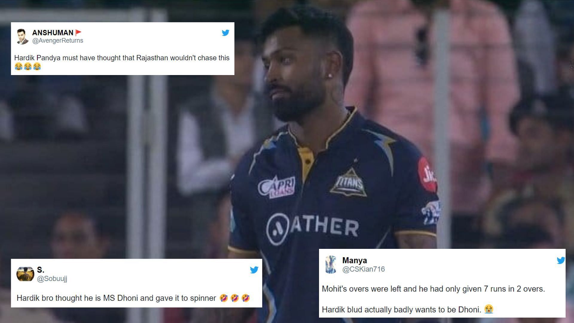 Read more about the article “Hardik bro thought he is MS Dhoni”- Fans troll GT skipper Hardik Pandya for baffling captaincy during loss vs RR in IPL 2023