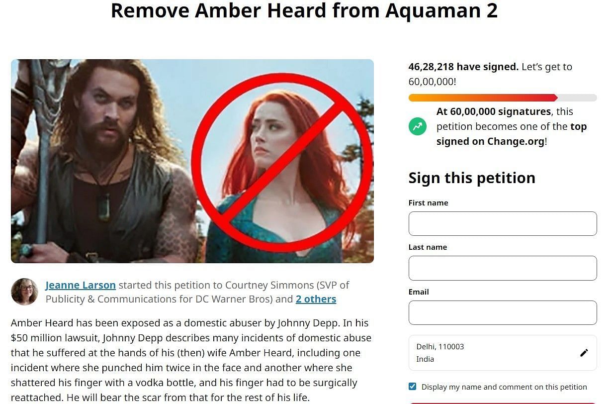 Petition to remove Amber Heard (Image via Change.org)