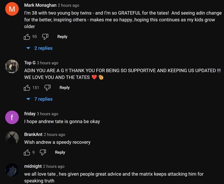 Fans in the YouTube comments section react to the streamer's clip (Image via Adin Live/YouTube)