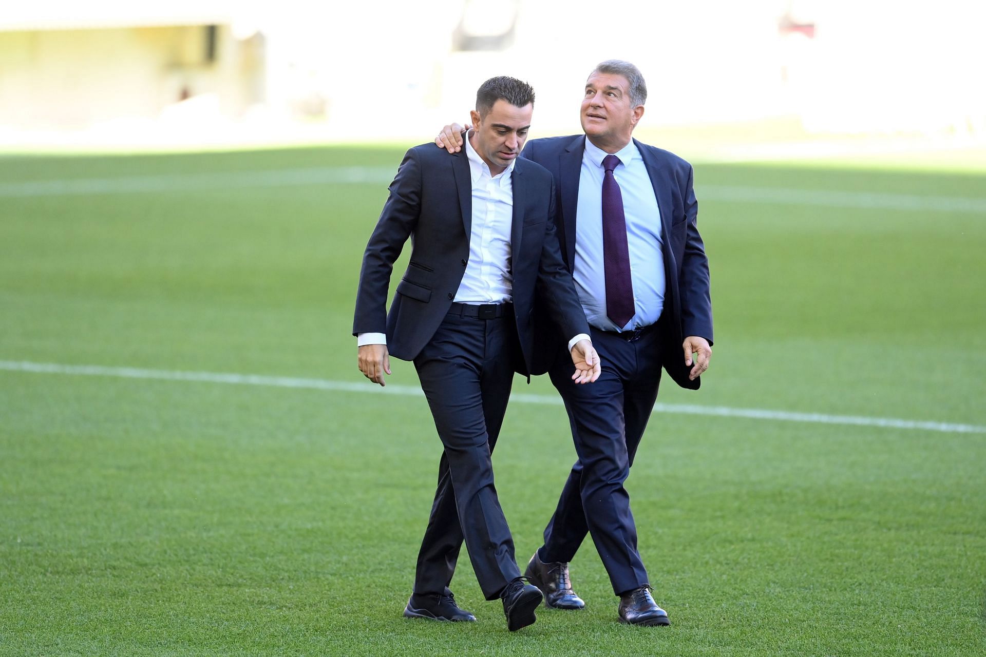 Joan Laporta (right) has been impressed with Xavi&#039;s reign at Barcelona.