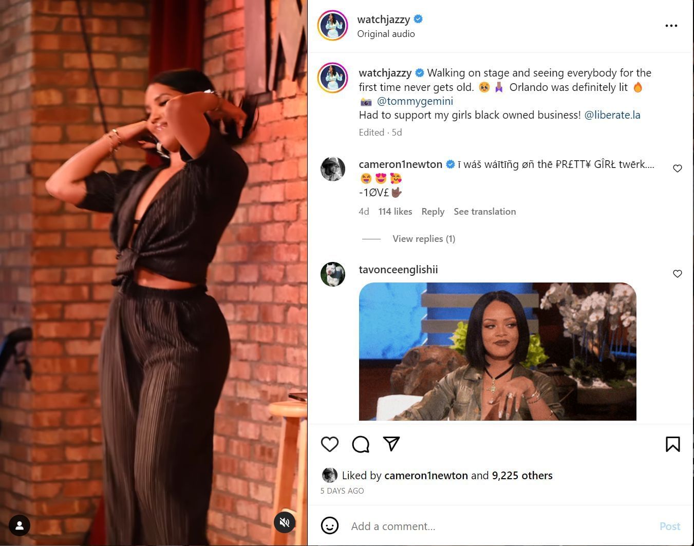 Cam Newton defends girlfriend Jasmin Brown on IG, calls out hater with