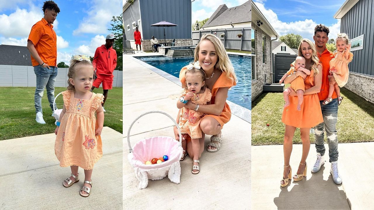 The Mahomes family poses for photos during their Easter celebration