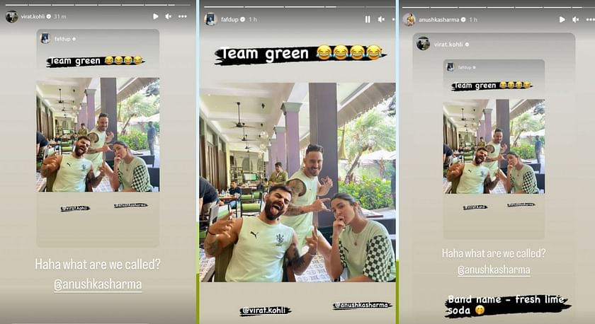 Picture] “Band name- Fresh lime soda” – Virat Kohli and Anushka Sharma  react hilariously to Faf du Plessis' 'Team Green' post