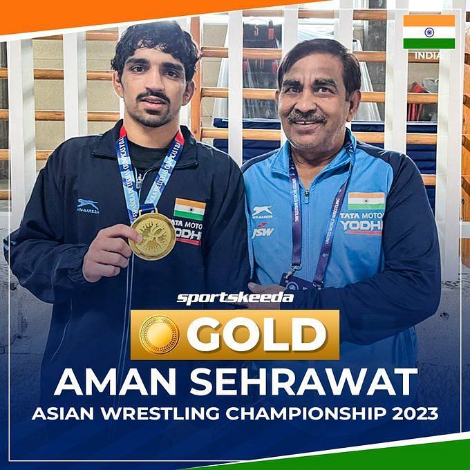 Aman Sehrawat clinches gold medal in men’s 57kg at Asian Wrestling