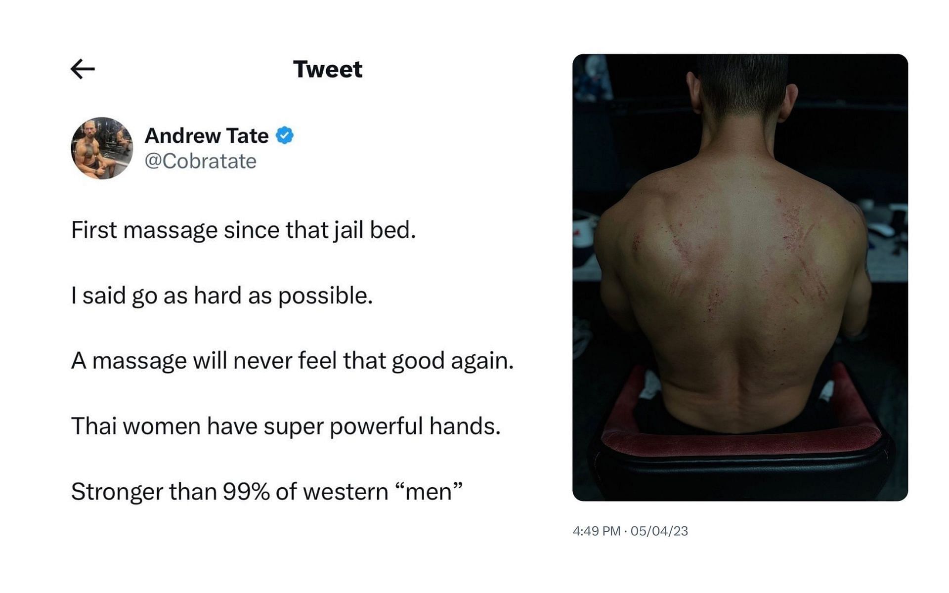 Andrew Tate Shares Graphic Image Of Receiving His First Massage Post