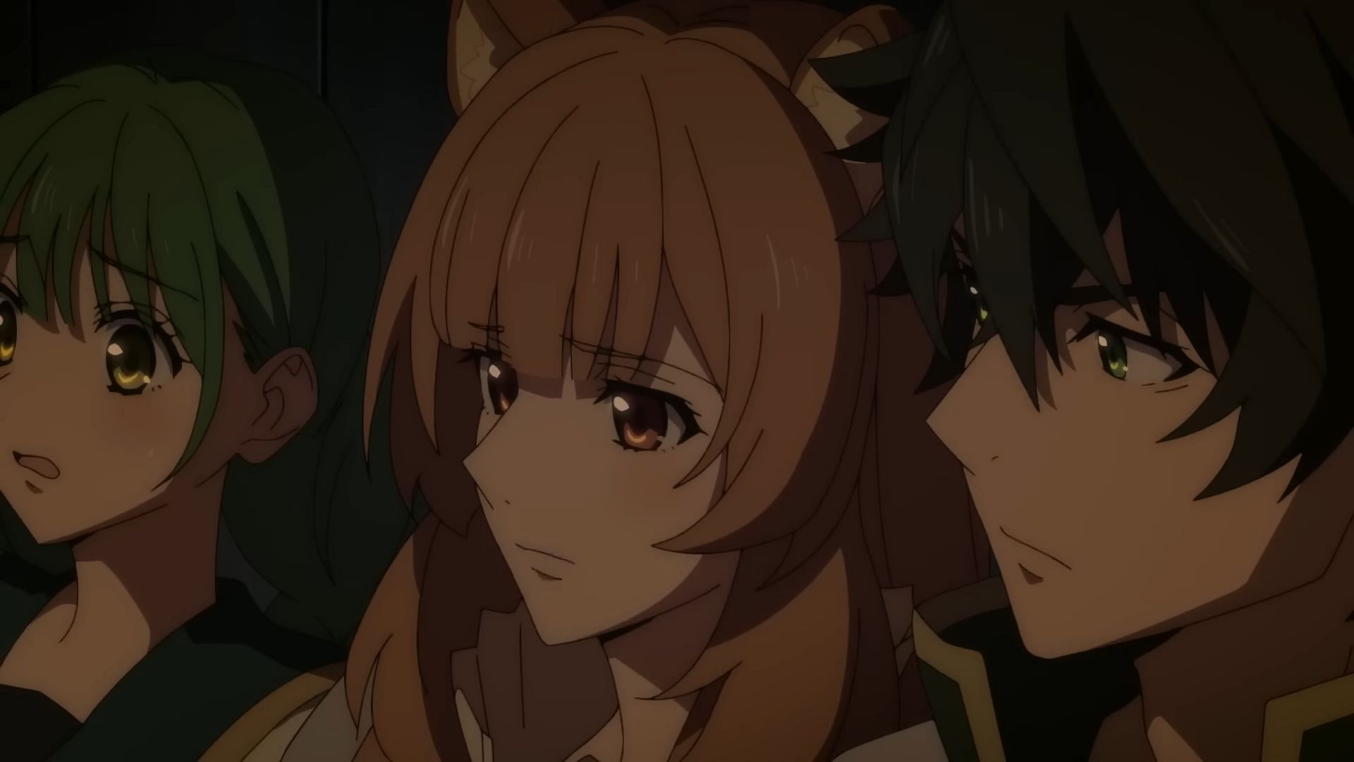 Naofumi و Raphtalia و Rishia في الإعلان التشويقي للموسم الثالث من The Rising of the Shield Hero (الصورة من Kinema Citrus)