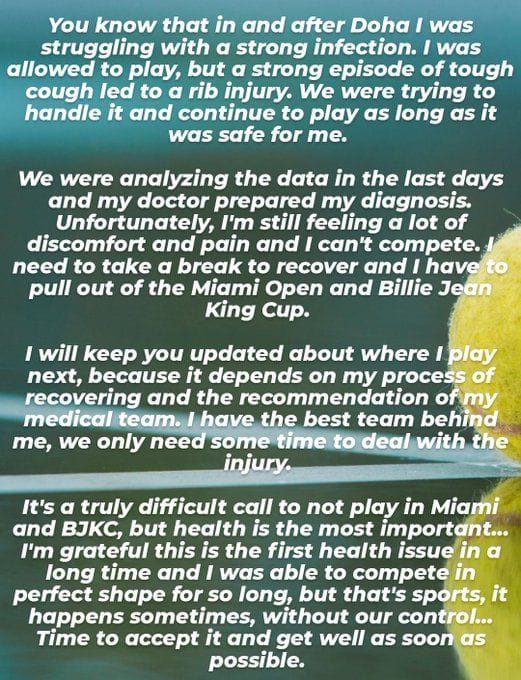 Iga Swiatek back in training for first time since injury update