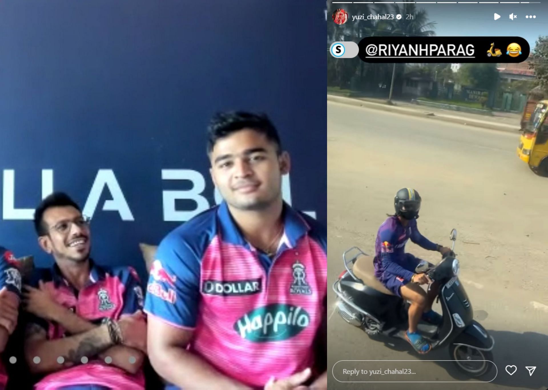 Read more about the article [Watch] Yuzvendra Chahal shares a video of his RR teammate Riyan Parag driving a two-wheeler 