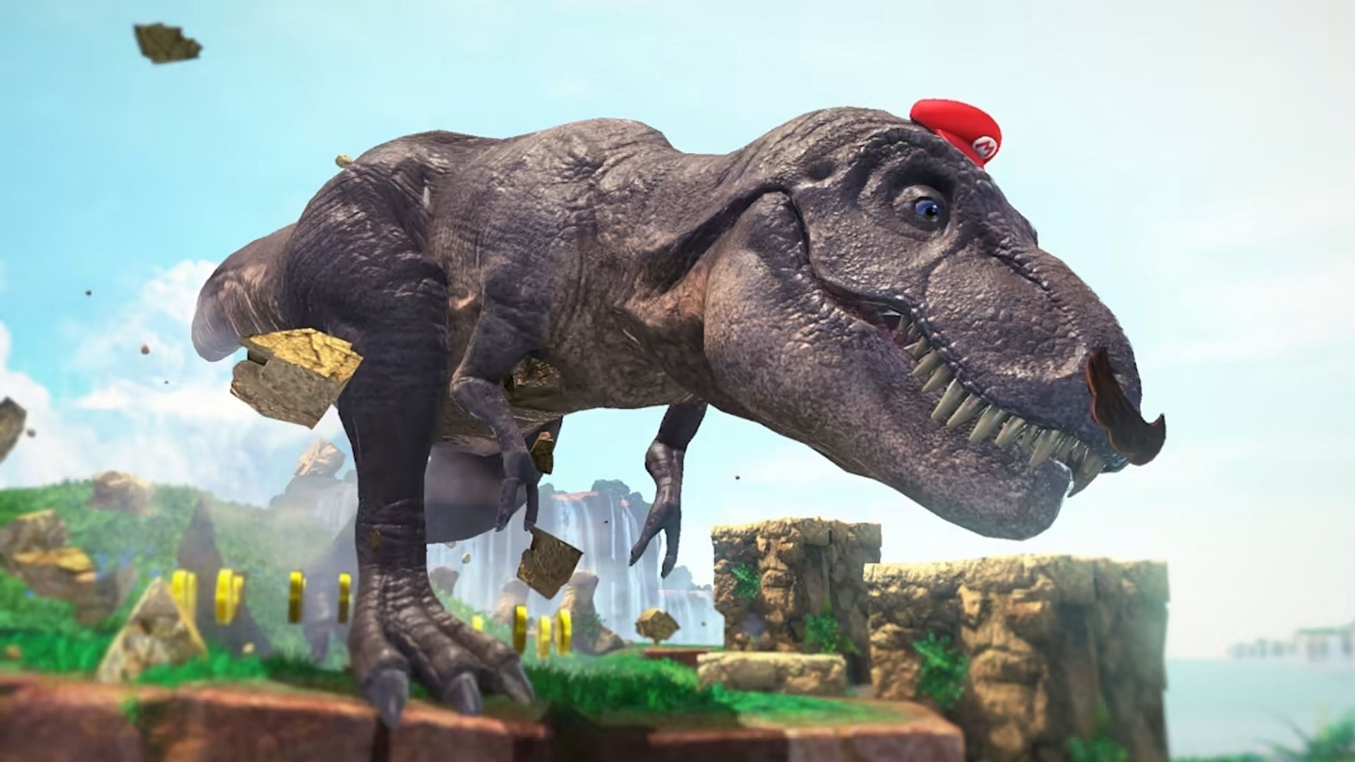 يمكن لماريو حتى التحكم في T-Rex بقبعته (الصورة من Nintendo)