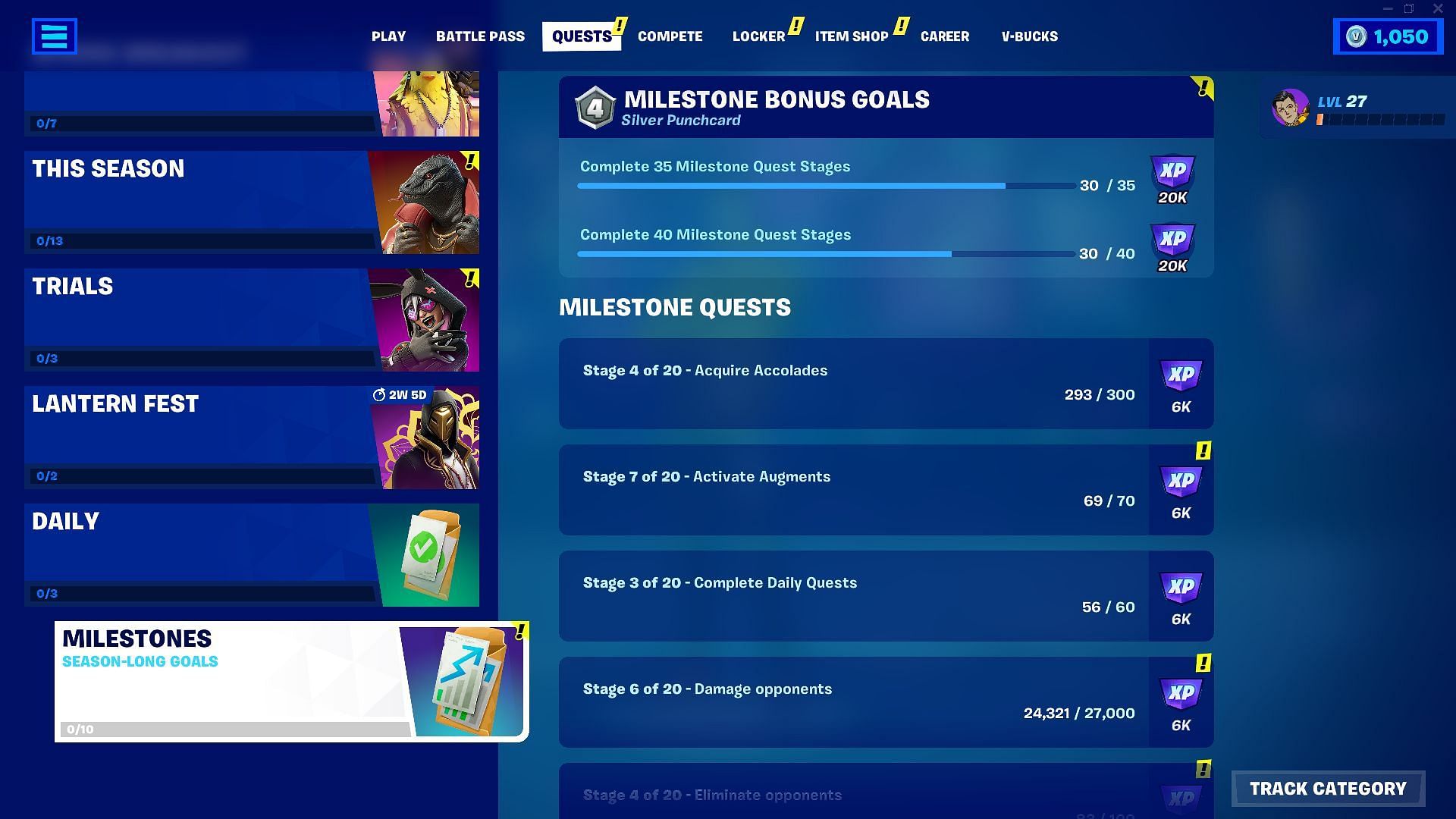 Don't rush Milestones, they will take time to complete (Image via Epic Games/Fortnite)