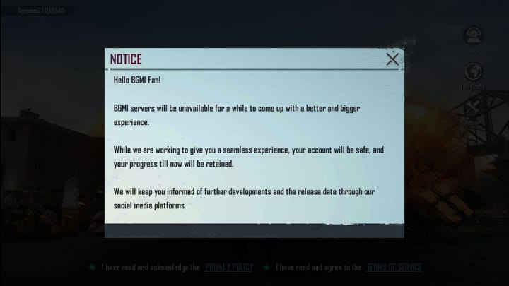 Krafton's notice on BGMI return (Image via Battlegrounds Mobile India)