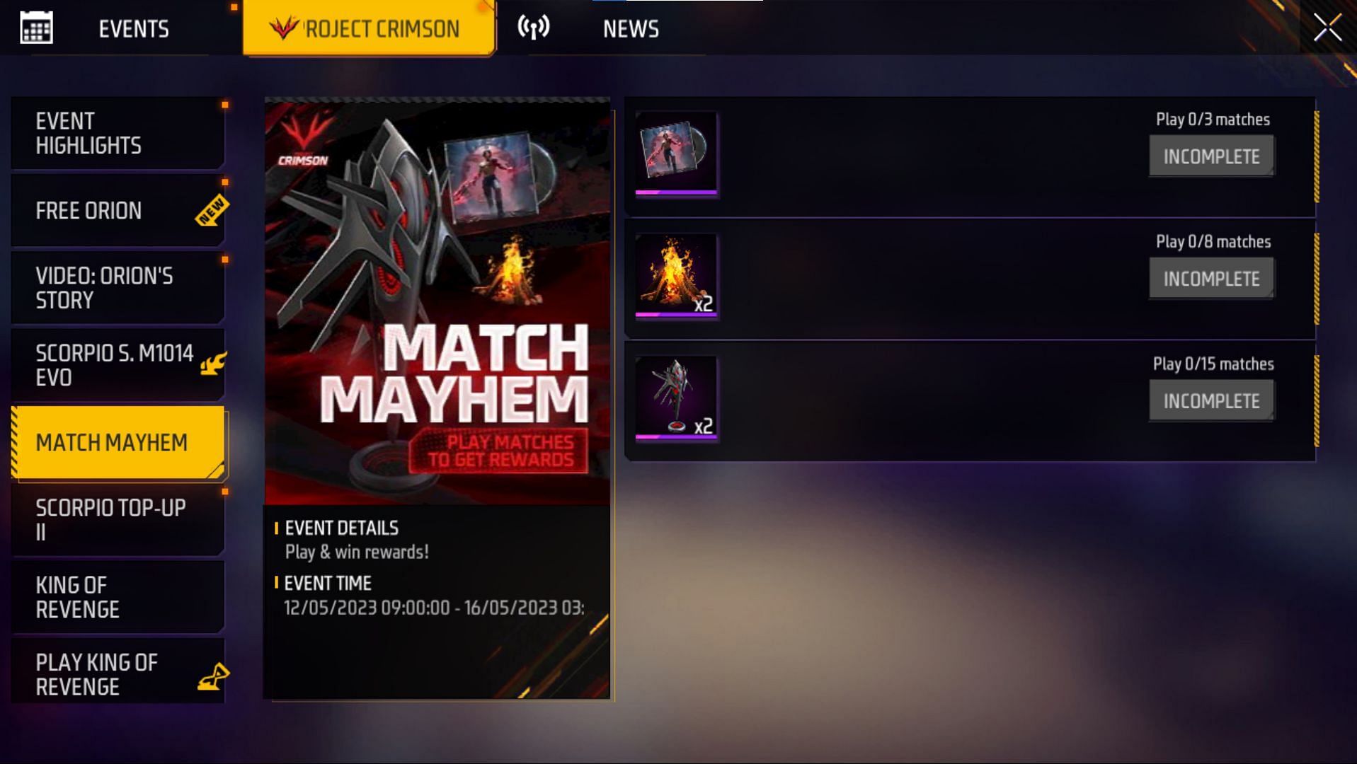 Match Mayhem event in Free Fire MAX (Image via Garena)