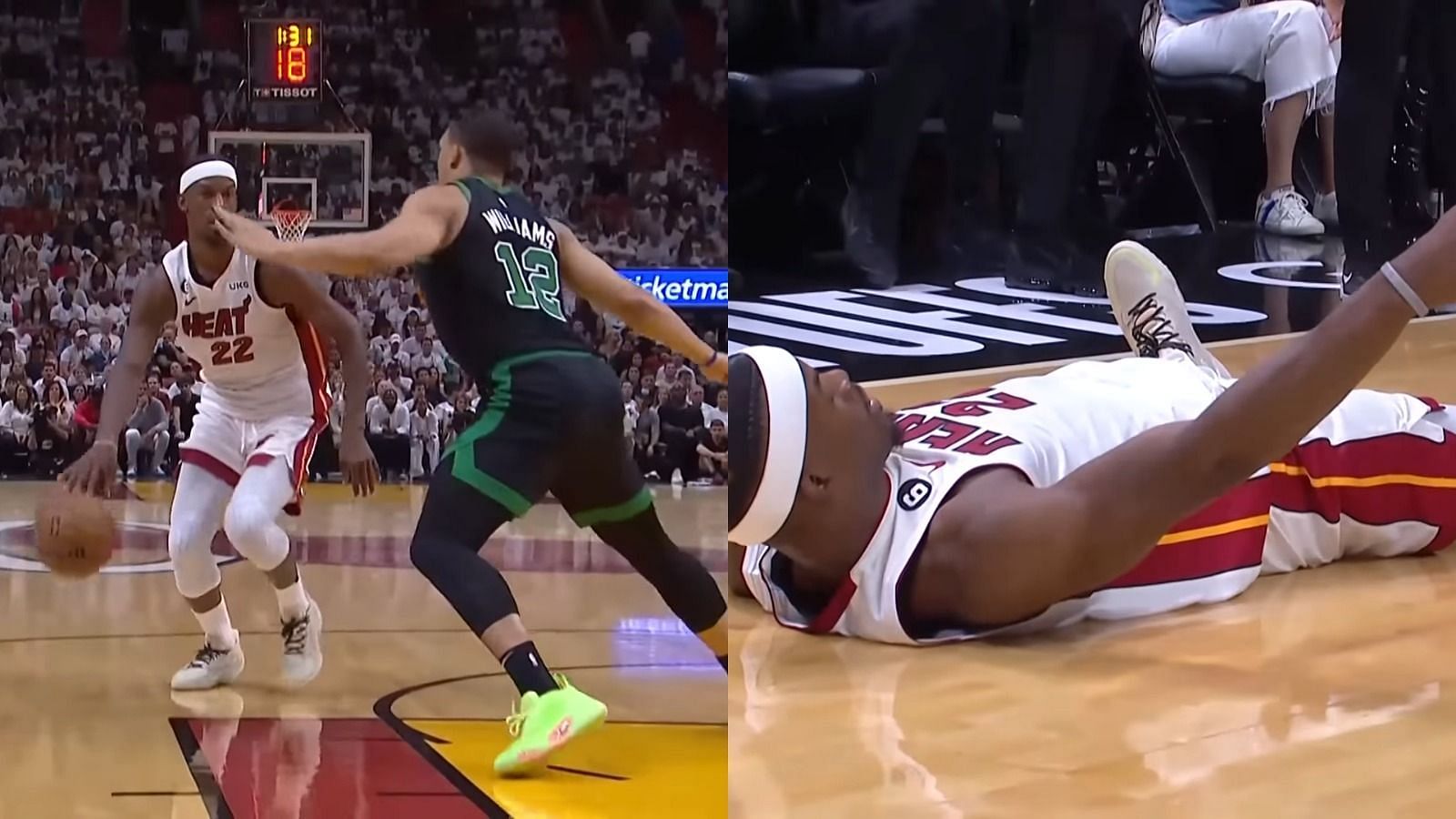 Watch- Jimmy Butler points at Grant Williams after hitting another and-one