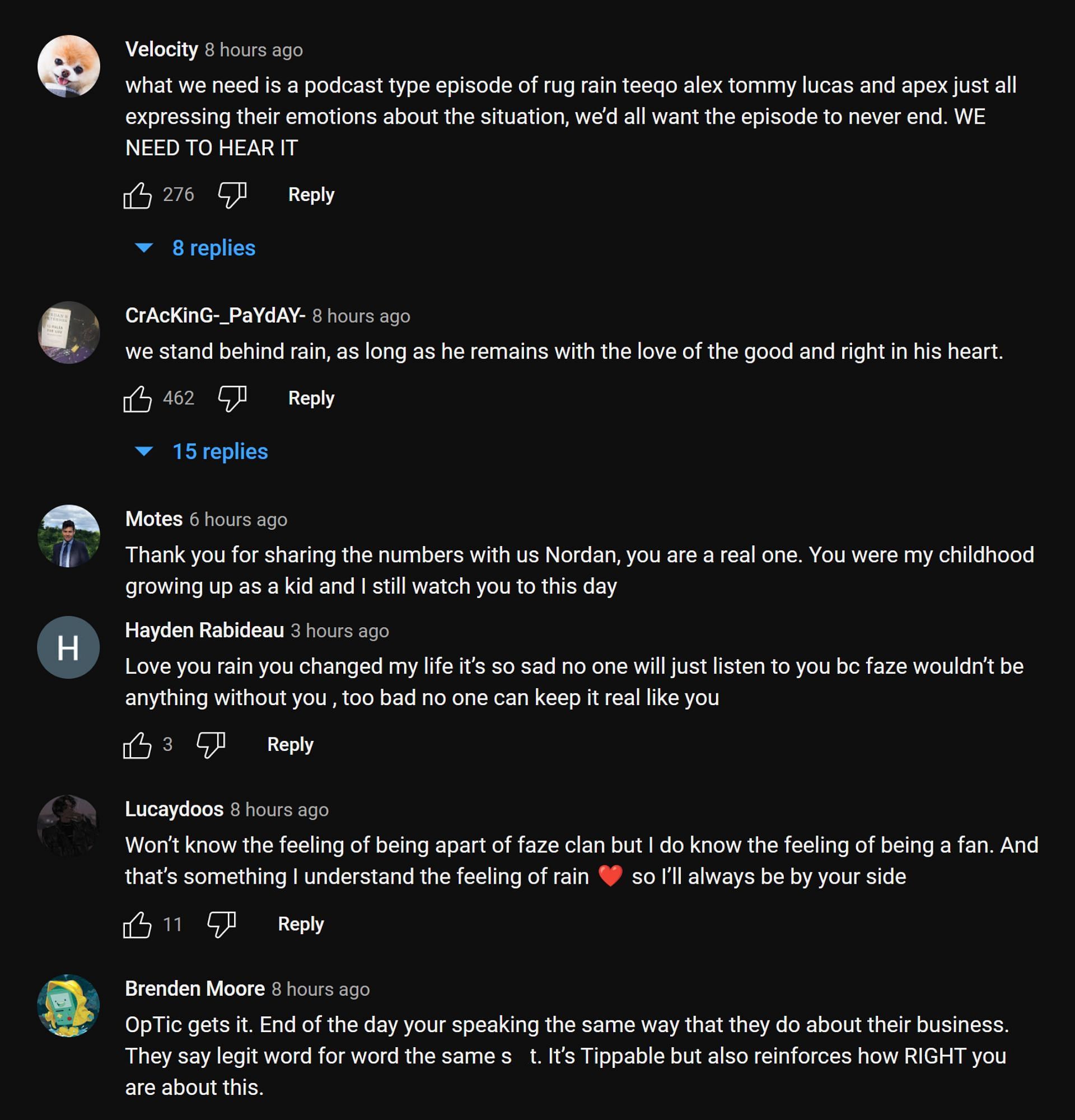 Fans sharing their thoughts on the FaZe Clan co-founder&#039;s response to the drama (Image via FaZe Rain/YouTube)