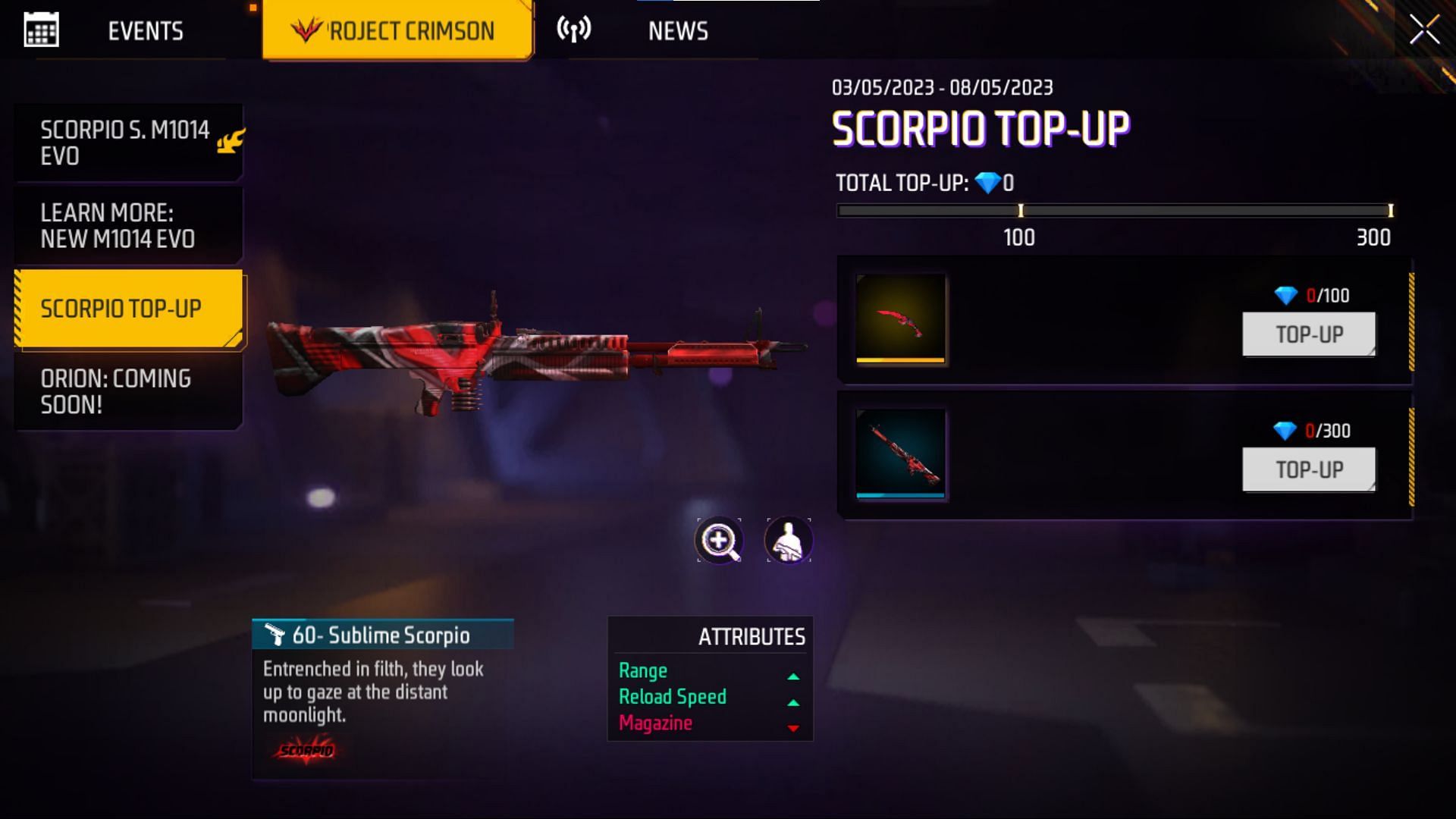 Current Scorpio Top-Up event in Free Fire MAX (Image via Garena)