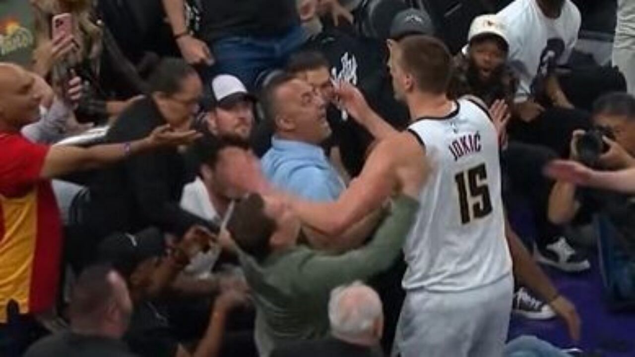 Watch Nikola Jokic Shoves Suns Owner Mat Ishbia To The Ground In Game 4