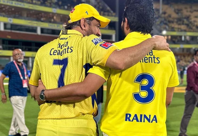 A perfect 10!"- MS Dhoni catches up with Suresh Raina after CSK's clinical  win vs MI at Chepauk in IPL 2023