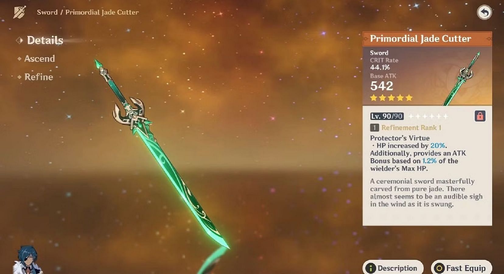 Primordial Jade Cutter is a good CRIT weapon (Image via HoYoverse)