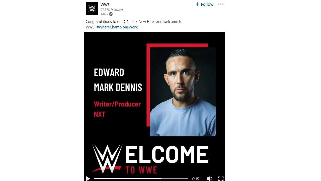 Eddie Dennis now works as a writer/producer on NXT