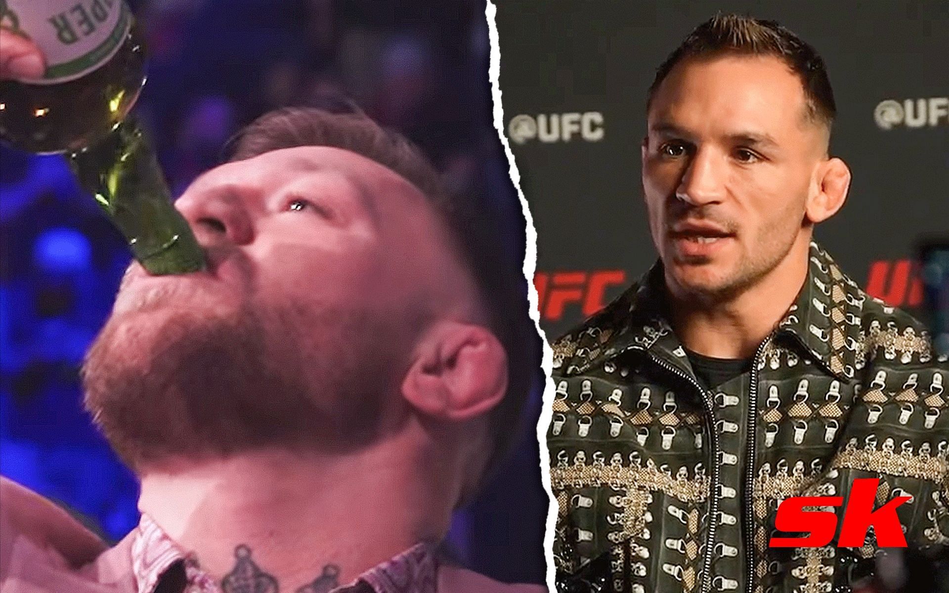 Conor McGregor drinking (left) and Michael Chandler (right) [Images via: @bareknucklefc and @mikechandlermma on Instagram]