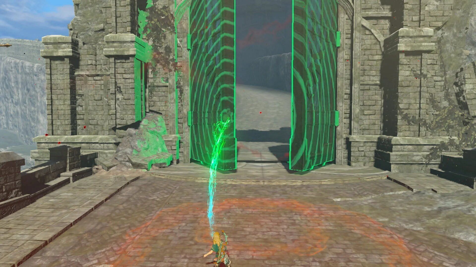 Use Ultrahand ability to open the main gate (Image via The Legend of Zelda Tears of the Kingdom)