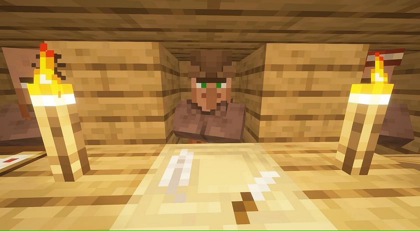 Fletcher is a villager who deals in all kinds of ranged weapon-related items (Image via Mojang)