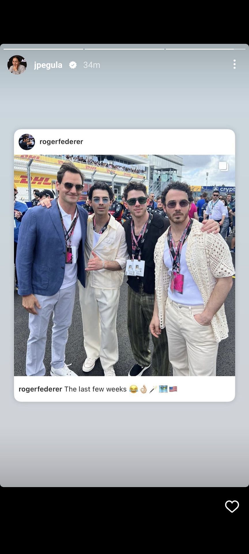 Jessica Pegula phản ứng với bức ảnh của Roger Federer với Jonas Brothers