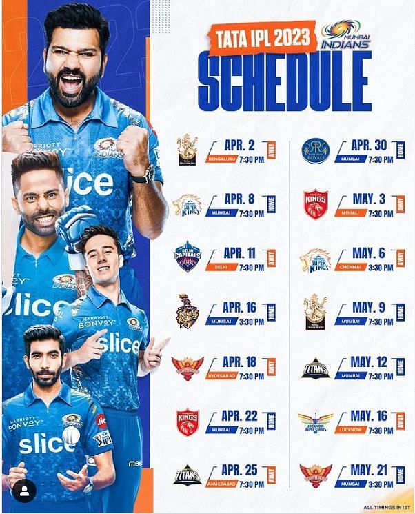 IPL Match Schedule 2023 & Time Table