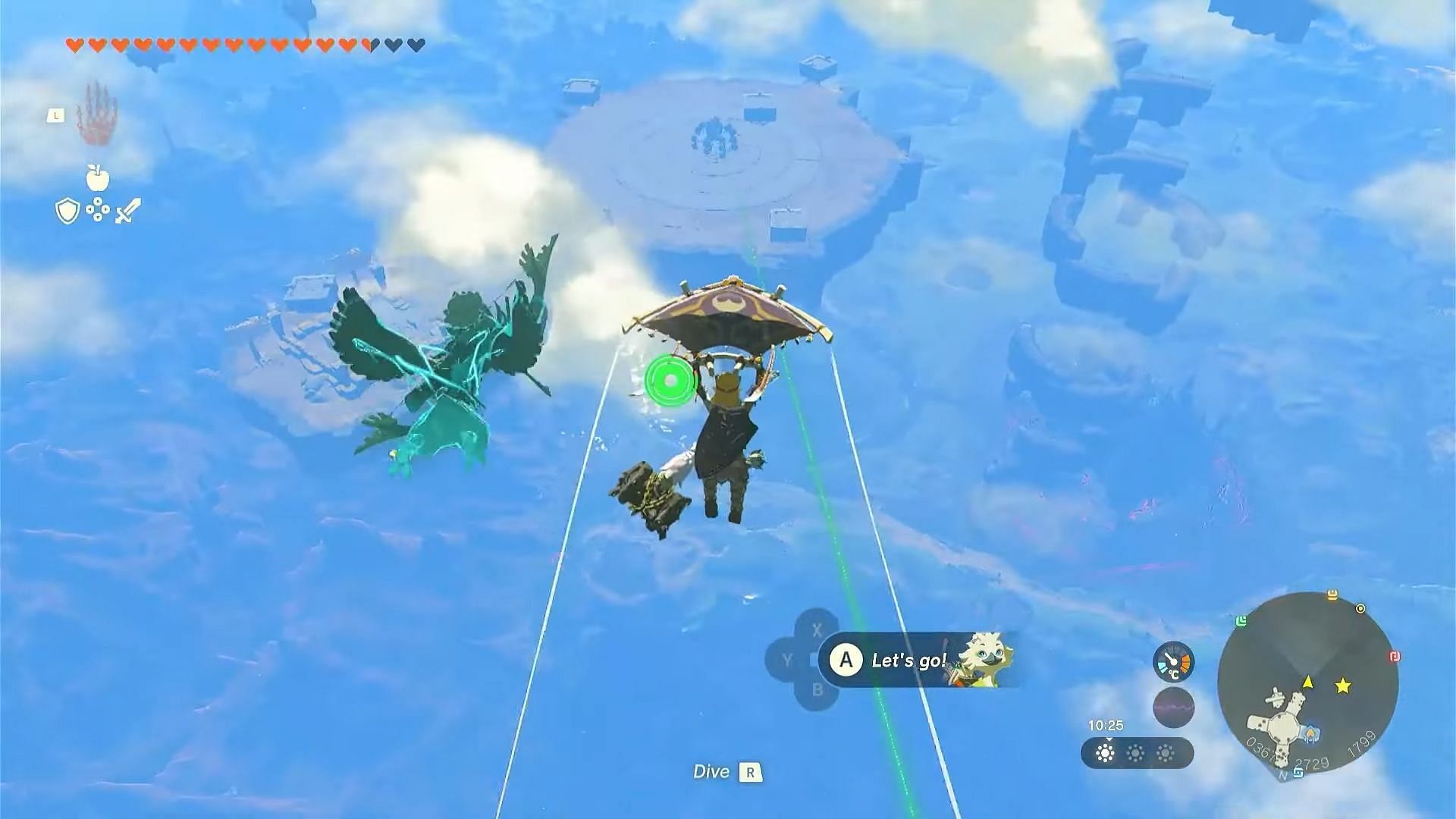Đi theo đường màu xanh lá cây đến hòn đảo nổi khổng lồ bên dưới (Hình ảnh qua Nintendo)
