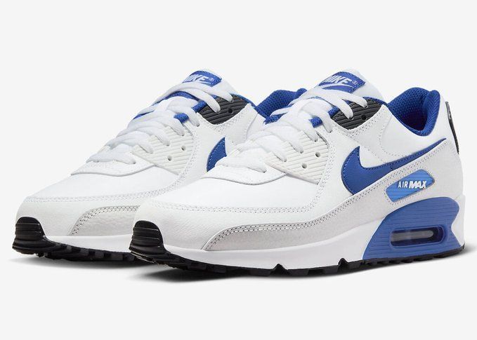 nike air max 90 sneakers in white red and blue