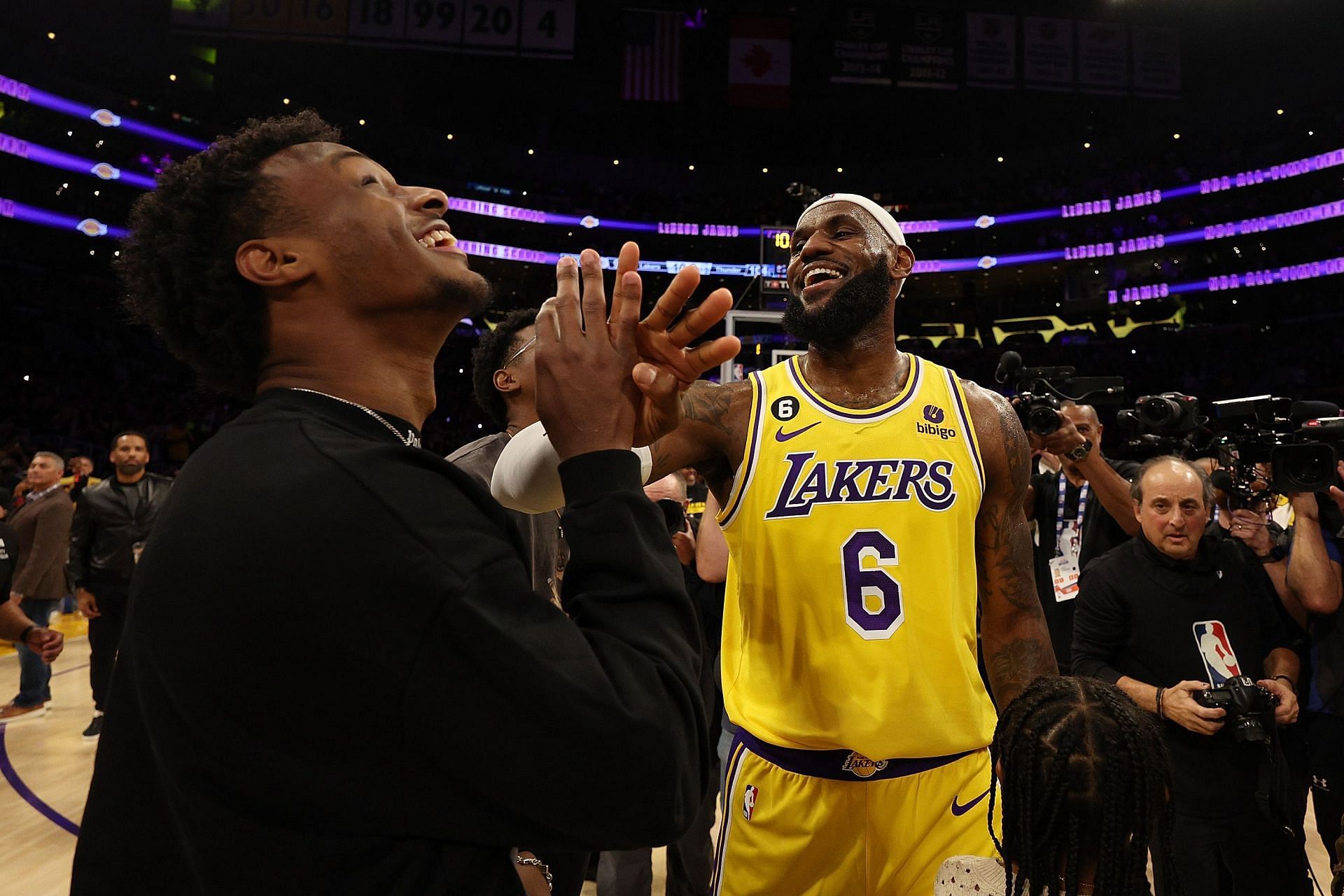 Bronny and LeBron James of the LA Lakers