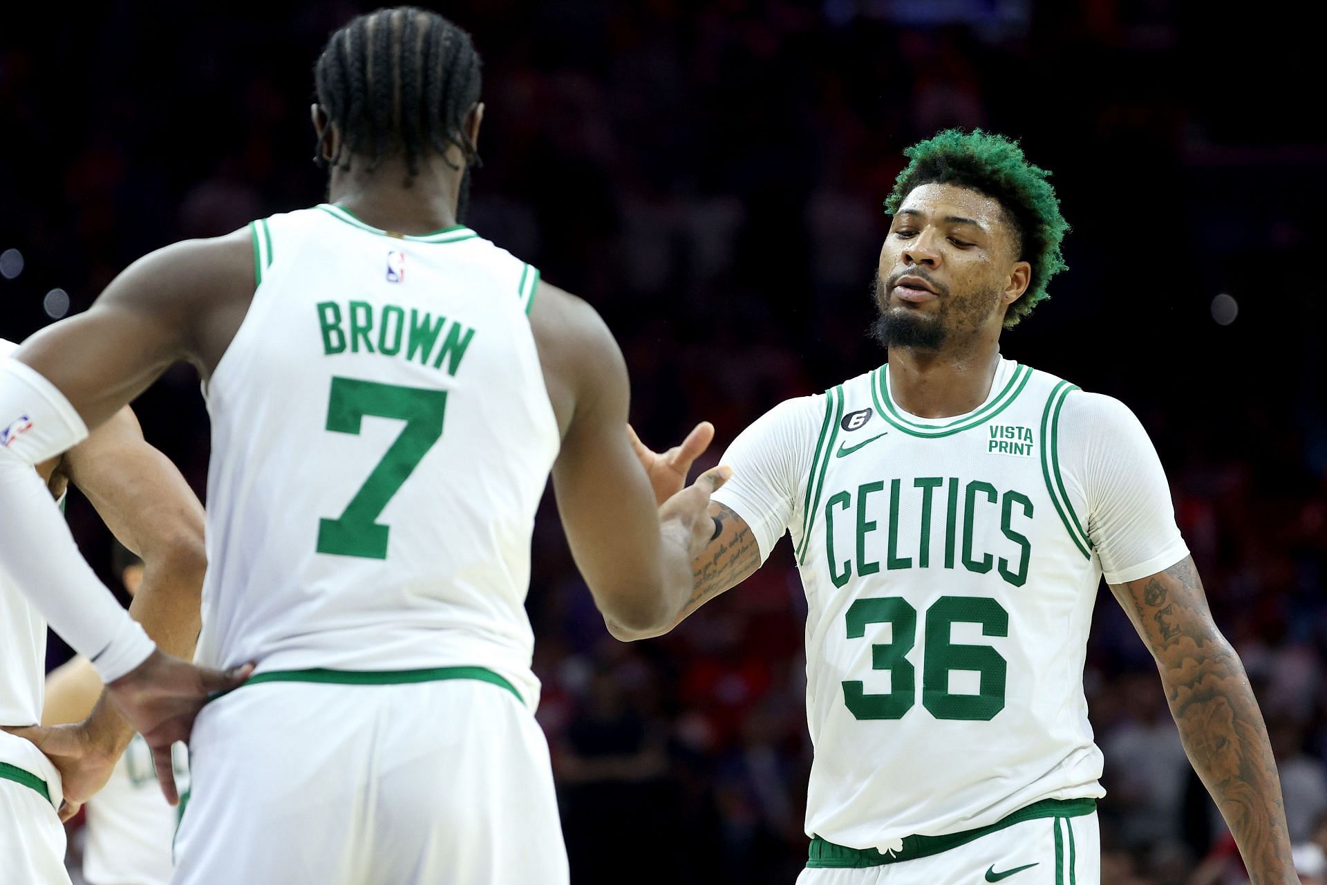 Jaylen Brown and Marcus Smart of the Boston Celtics
